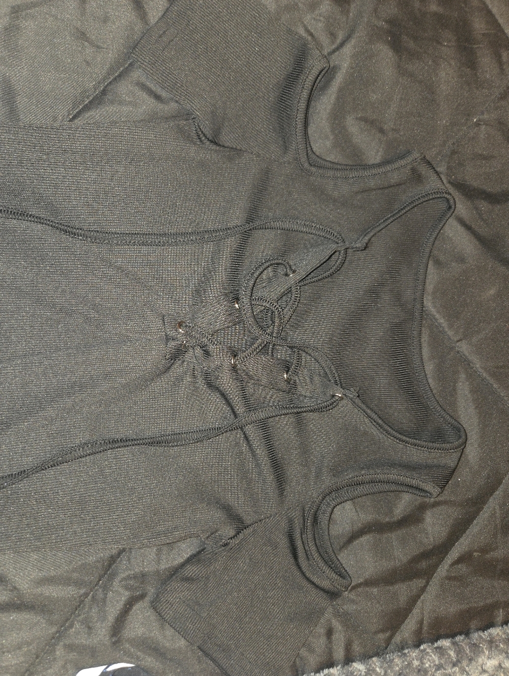 Black Cold-Shoulder Lace-Up Ribbed Top - Picture 2 of 3